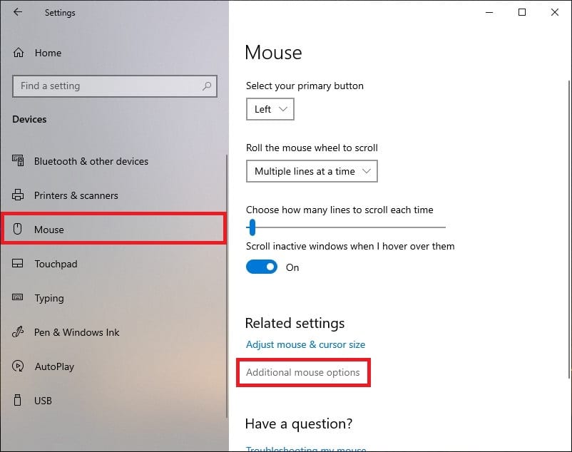 Opciones de mouse adicionales