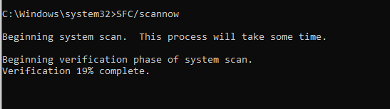 Utilidad SFC scannow en ejecución